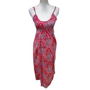 J. Crew cranberry Red & blue raj paisley cotton maxi sundress empire lined sz 2